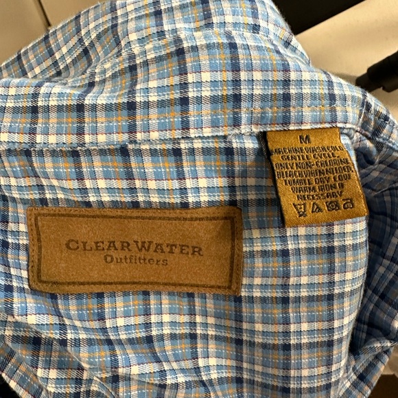 Clear Water Outfitters Men's Blue Plaid Medium Cotton Button-Down Shirt - Picture 3 of 9